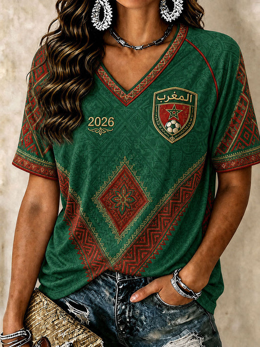 Women's Moroccan Football V-Neck T-Shirts