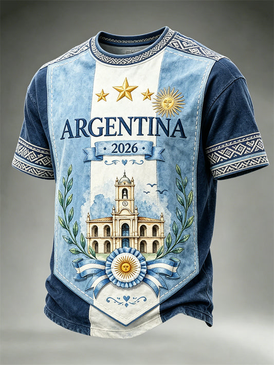 Men's Argentina 2026 El Cabildo & Flag Colorblock Print short sleeves t-shirt