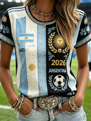 Women's Argentina 2026 Team Flag Inspired Ethnic Colorblock Print short-sleeved T-shirt
