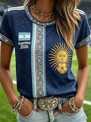 Women's Argentina 2026 Team & Flag Ethnic Print short-sleeved T-shirt