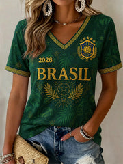 Women's Gift For Football Fans Print Casual V-Neck Tee