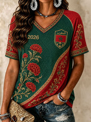Women's 2026 Morocco Soccer V-Neck T-Shirts