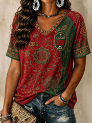 Women's 2026 Morocco Soccer V-Neck T-Shirts