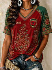 Women's 2026 Morocco Soccer V-Neck T-Shirts