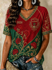 Women's 2026 Morocco Soccer V-Neck T-Shirts