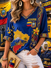 Women's Mid-length Sleeves V-Neck T-Shirt