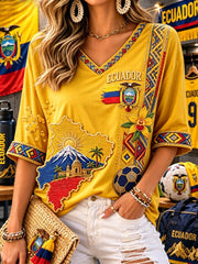 Women's Mid-length Sleeves V-Neck T-Shirt