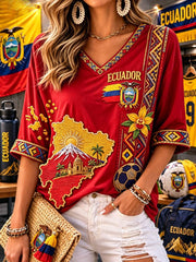 Women's Mid-length Sleeves V-Neck T-Shirt
