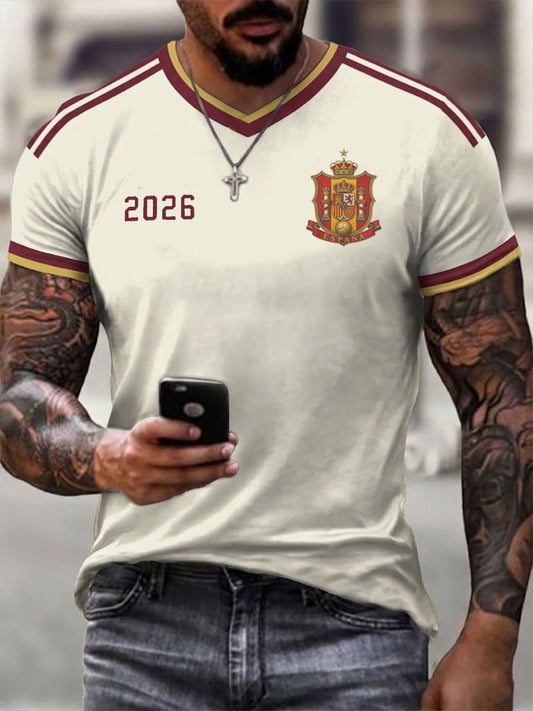 Men's Spain Football V-neck T-shirt