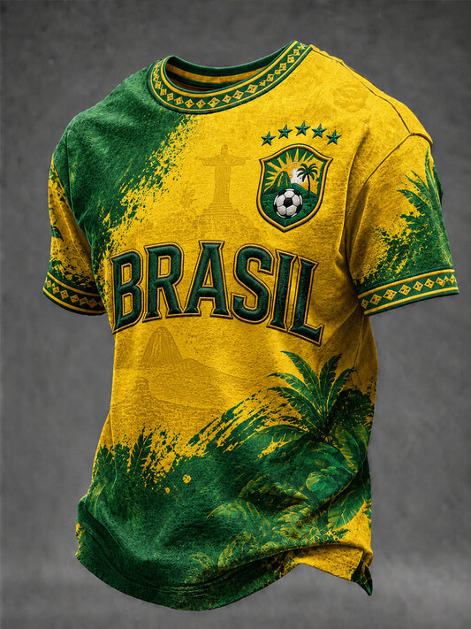 Men's Brazil Football Fan Gift Short Sleeve T-shirt