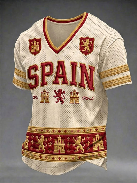 Men's Spain Football V-neck T-shirt