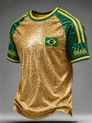 Men's Brazil Football Fan Gift Printed Short Sleeve  T-shirt