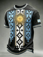 Men's Argentina Sun & Flag Inspired Ethnic Pattern Print short sleeves t-shirt