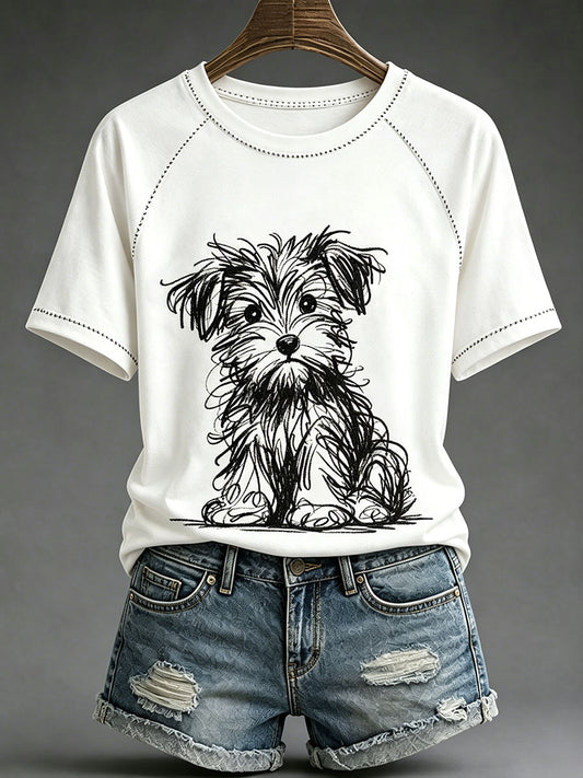 Women's Dog Art Print Casual T-Shirt