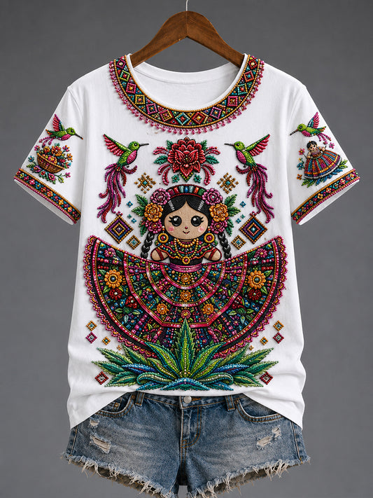 Women's Mexico Guelaguetza Lele Doll Art Printed T-shirt