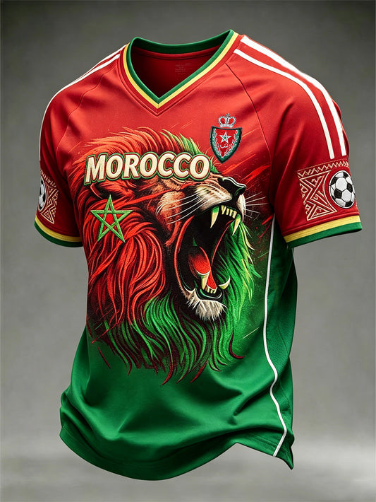 Men's Color Combination Design Football Element Pattern Print V-neck T-shirt