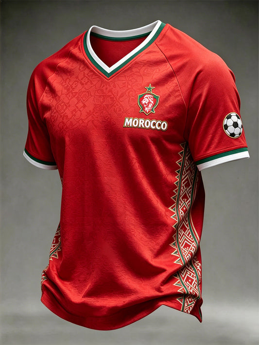 Men's Color Combination Design Football Element Pattern Print V-neck T-shirt