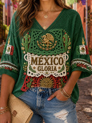 Women's Guelaguetza Mexico Lele Doll Art Printed Linen T-shirt