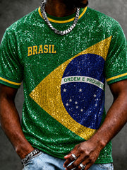 Men's Brazil Football Fan Gift Art Print O-neck Short Sleeve T-shirt