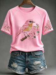 Women's Pink Floral Print Casual T-Shirt