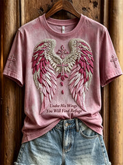 Women's Under His Wings You Will Find Refuge Classy Wings & Cross Print short-sleeved T-shirt