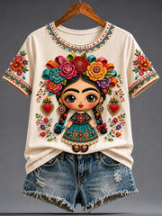 Women's Mexico Guelaguetza Lele Doll Art Printed T-shirt