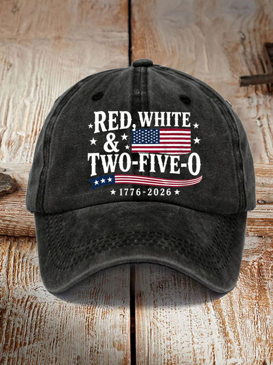 Unisex Red White Two-Five-O USA Flag Print Hat