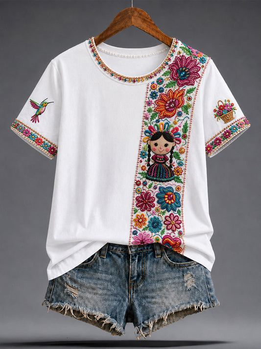 Women's Mexico Guelaguetza Lele Doll Art Printed T-shirt