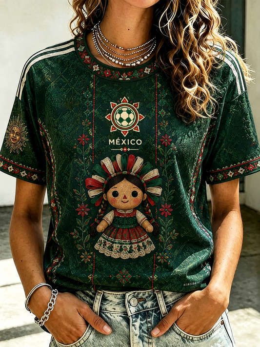 Women's Mexico Football Lover Art Printed short-sleeved T-shirt