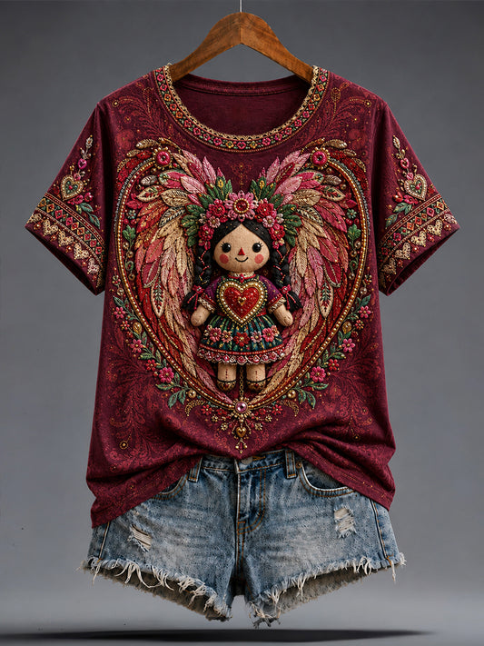 Women's Mexico Guelaguetza Lele Doll Art Printed T-shirt