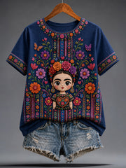 Women's Mexico Guelaguetza Lele Doll Art Printed T-shirt