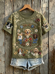 Women's A Celebration of Loyal Companions Floral Dogs Print Short-sleeved T-shirt