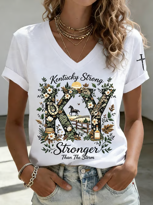Women's Kentucky Stronger Than Storm Print  short-sleeved T-shirt