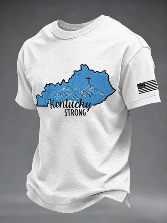 Men's Kentucky Strong Printed imitation cotton short-sleeved T-shirt