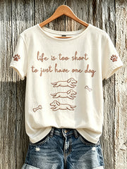 Women's cute dog pattern printed short-sleeved T-shirt