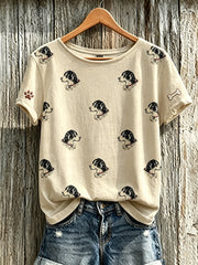 Women's cute dog pattern printed short-sleeved T-shirt