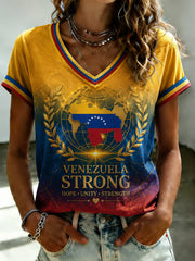 Women's VENEZUELA Printed V-neck T-shirt