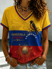 Women's VENEZUELA Printed V-neck T-shirt