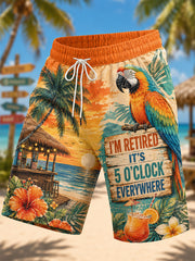 Men's I'm Retired It's 5 O'clock Everywhere Parrot Print Casual Shorts