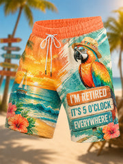 Men's I'm Retired It's 5 O'clock Everywhere Parrot Print Casual Shorts
