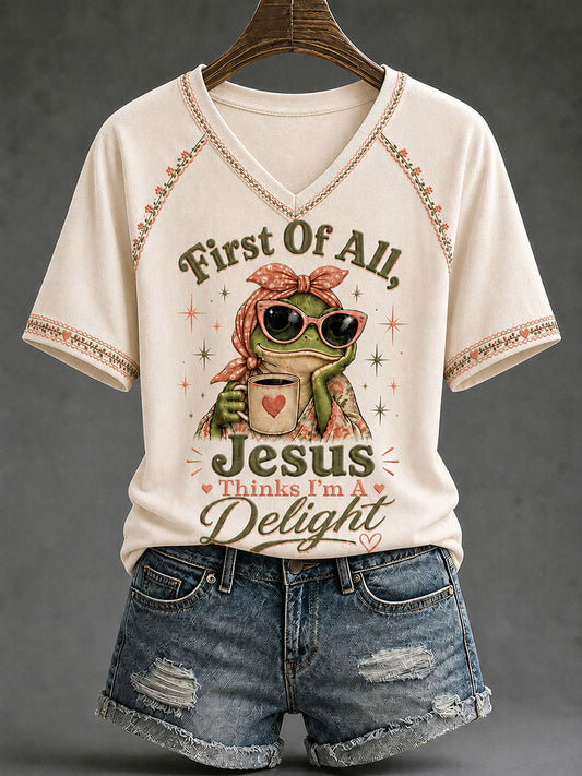 Women's 'Jesus Thinks I'm A Delight' Printed Casual T-Shirt