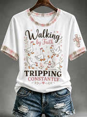 Women's Walking by faith tripping constantly short-sleeved T-shirt