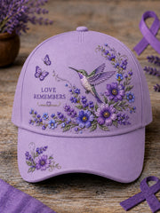 Unisex Purple Floral & Hummingbird Print Alzheimer's Awareness Support Hat