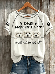 Women's Dogs Make Me Happy Humans Make My Head Hurt Peeking Maltese Dogs Print T-shirt