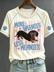 Women's More Weenies Less Meanies Funny Dachshund Art Print Short Sleeve T-shirt