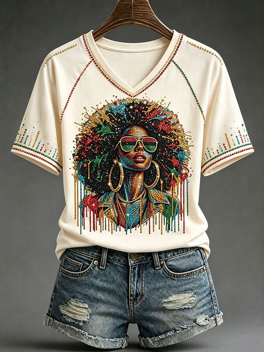 Women's Black Art V-Neck T-Shirts