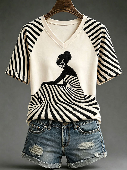 Women's Black Art V-Neck T-Shirts