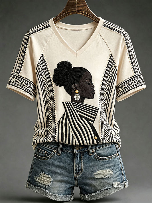 Women's Black Art V-Neck T-Shirts