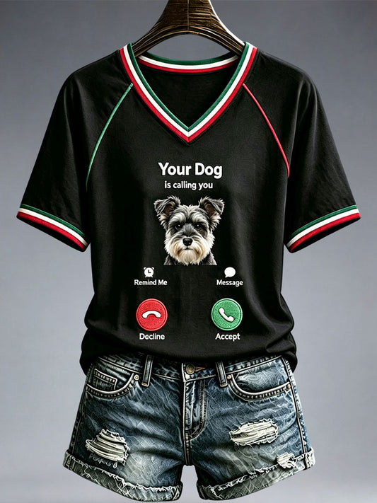 Women's Funny Schnauzer V-Neck T-Shirt