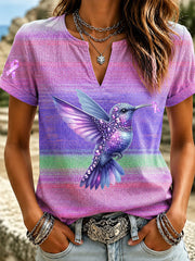 Women's Breast Cancer Awareness Hummingbird Cotton-Linen Shirt
